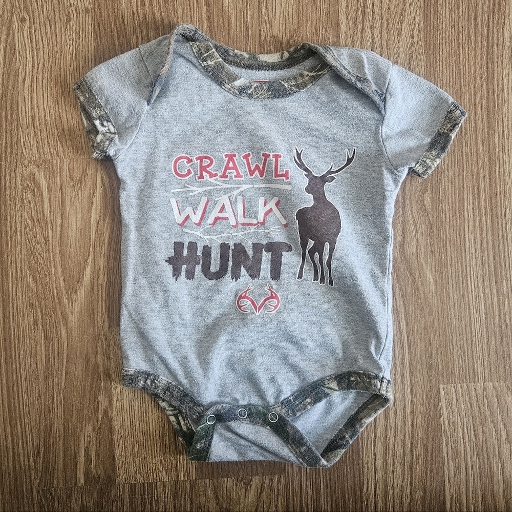 Realtree Gray and Camouflage Baby Onesie Size 0 to 3 Months